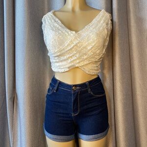 Charlotte Russe White Lace Wrap Blouse